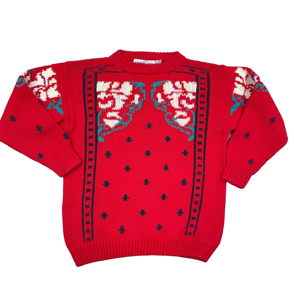 Vintage‎ Cambridge Spirit Sweater Women Medium Red Heavy Knit Christmas 90s
